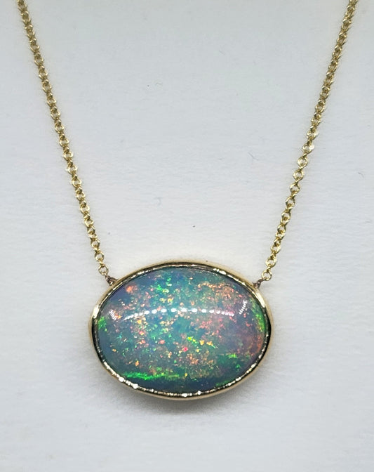 Opal Pendant 14k Yellow Gold Split Chain Necklace #471