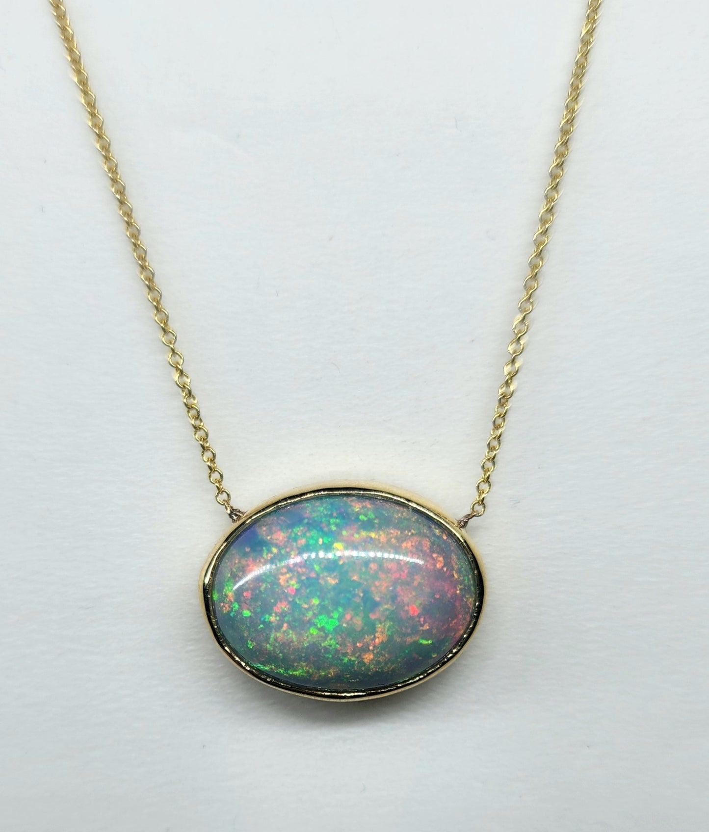 Opal Pendant 14k Yellow Gold Split Chain Necklace #471