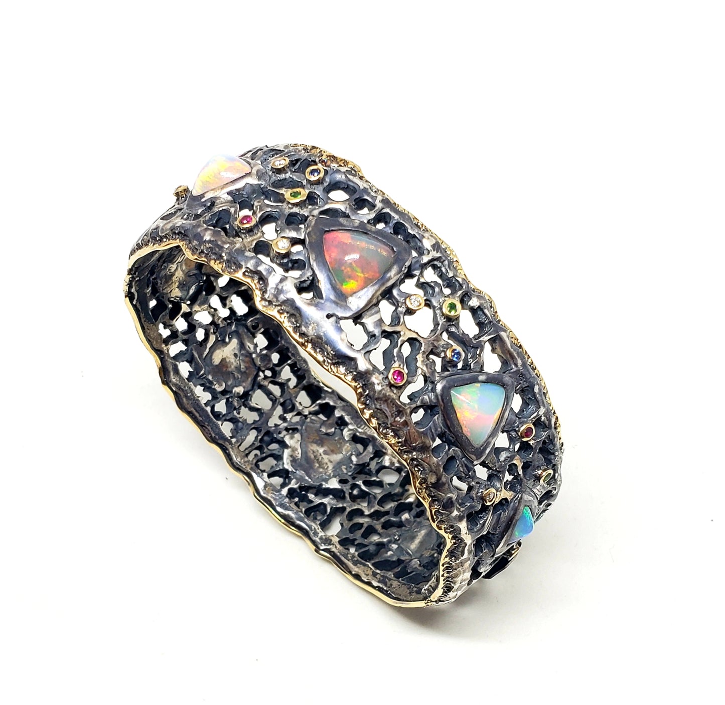 Opal Cuff Bracelet Silver & Gold