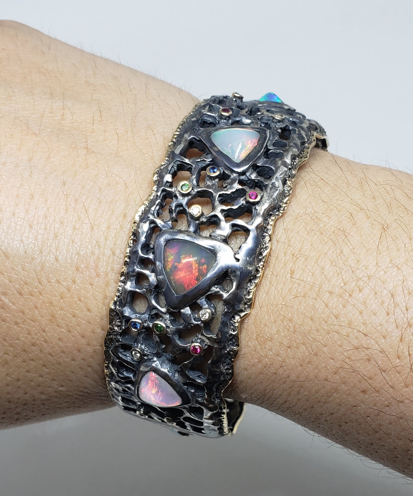 Opal Cuff Bracelet Silver & Gold