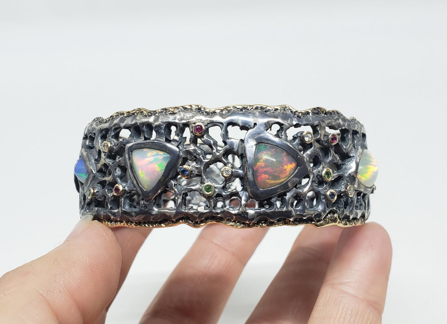 Opal Cuff Bracelet Silver & Gold