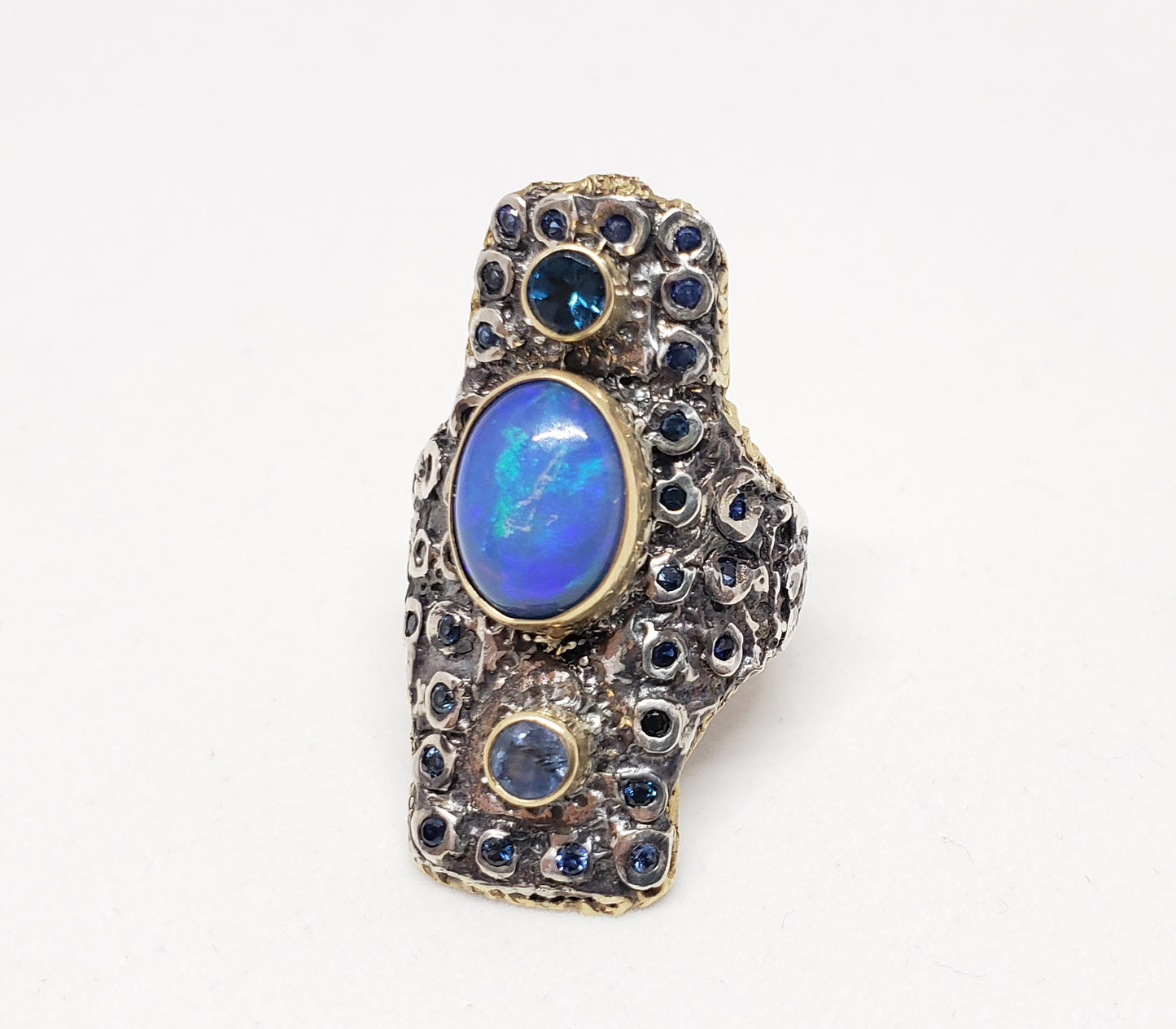 Opal & Sapphire Ring Silver & Gold