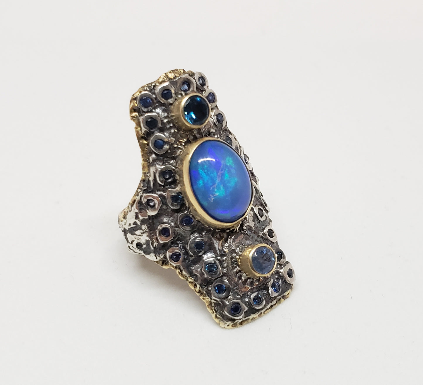 Opal & Sapphire Ring Silver & Gold