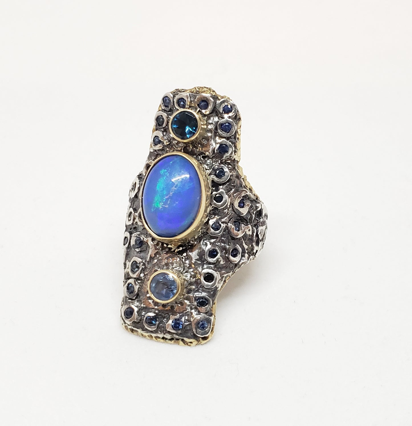 Opal & Sapphire Ring Silver & Gold