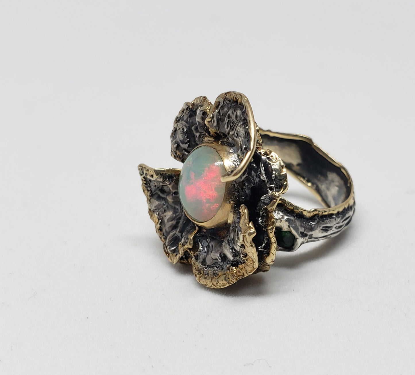 Opal Flower Ring Sterling Silver & 14k Gold