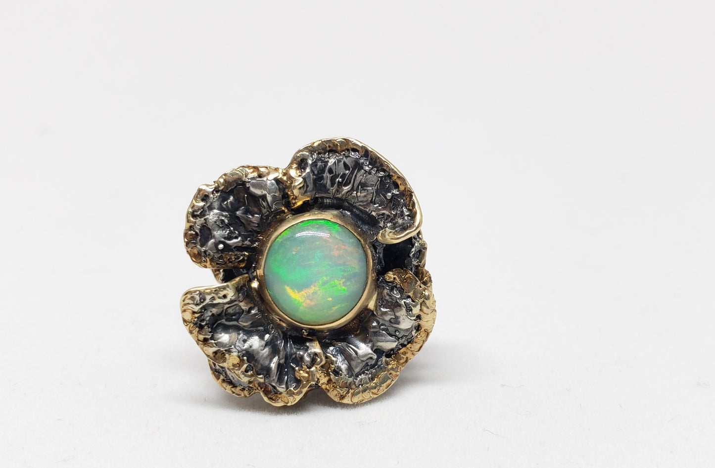 Opal Flower Ring Sterling Silver & 14k Gold