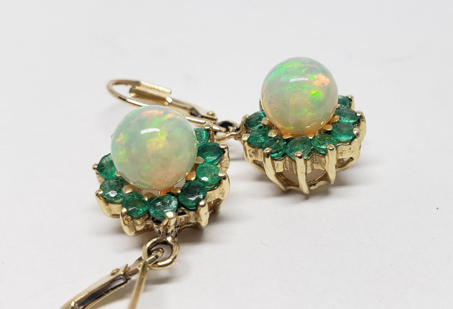 Opal & Emerald Earrings 14k Gold