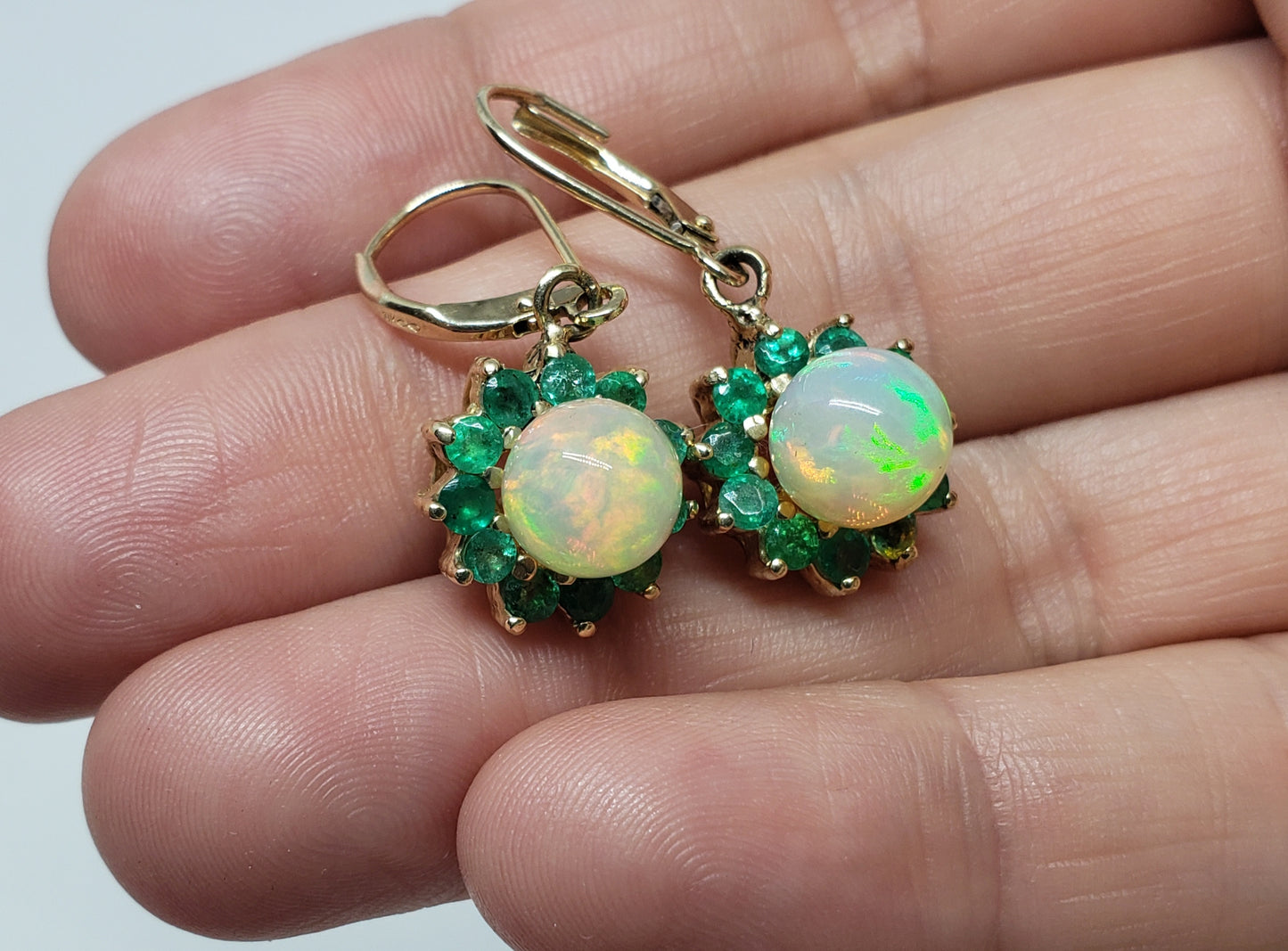 Opal & Emerald Earrings 14k Gold