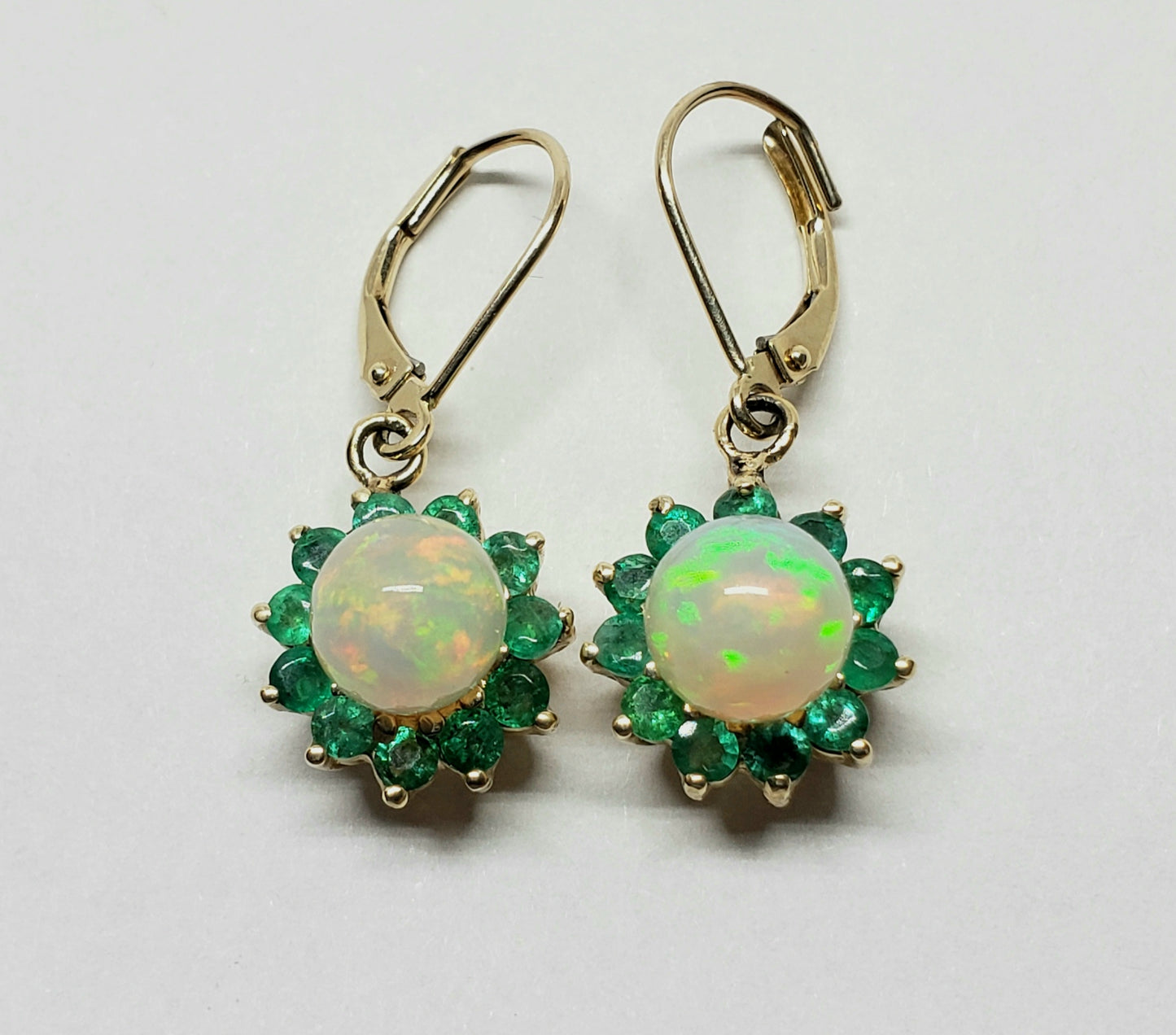 Opal & Emerald Earrings 14k Gold