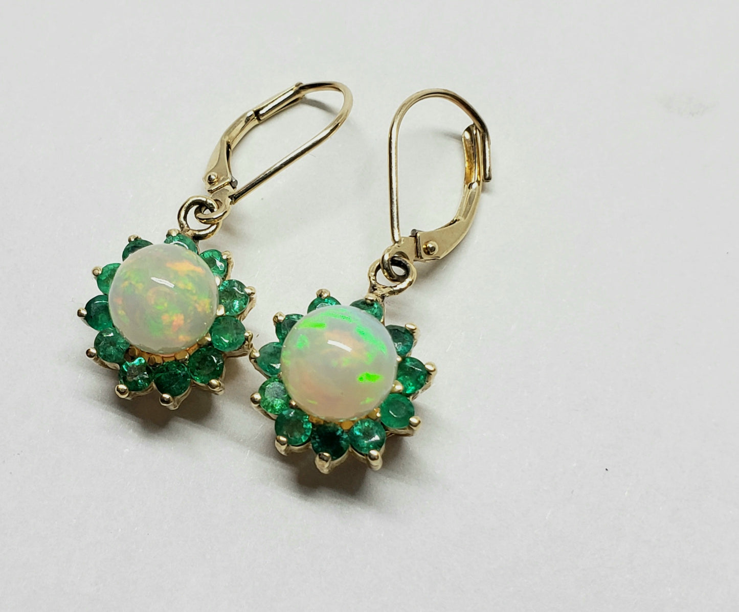 Opal & Emerald Earrings 14k Gold