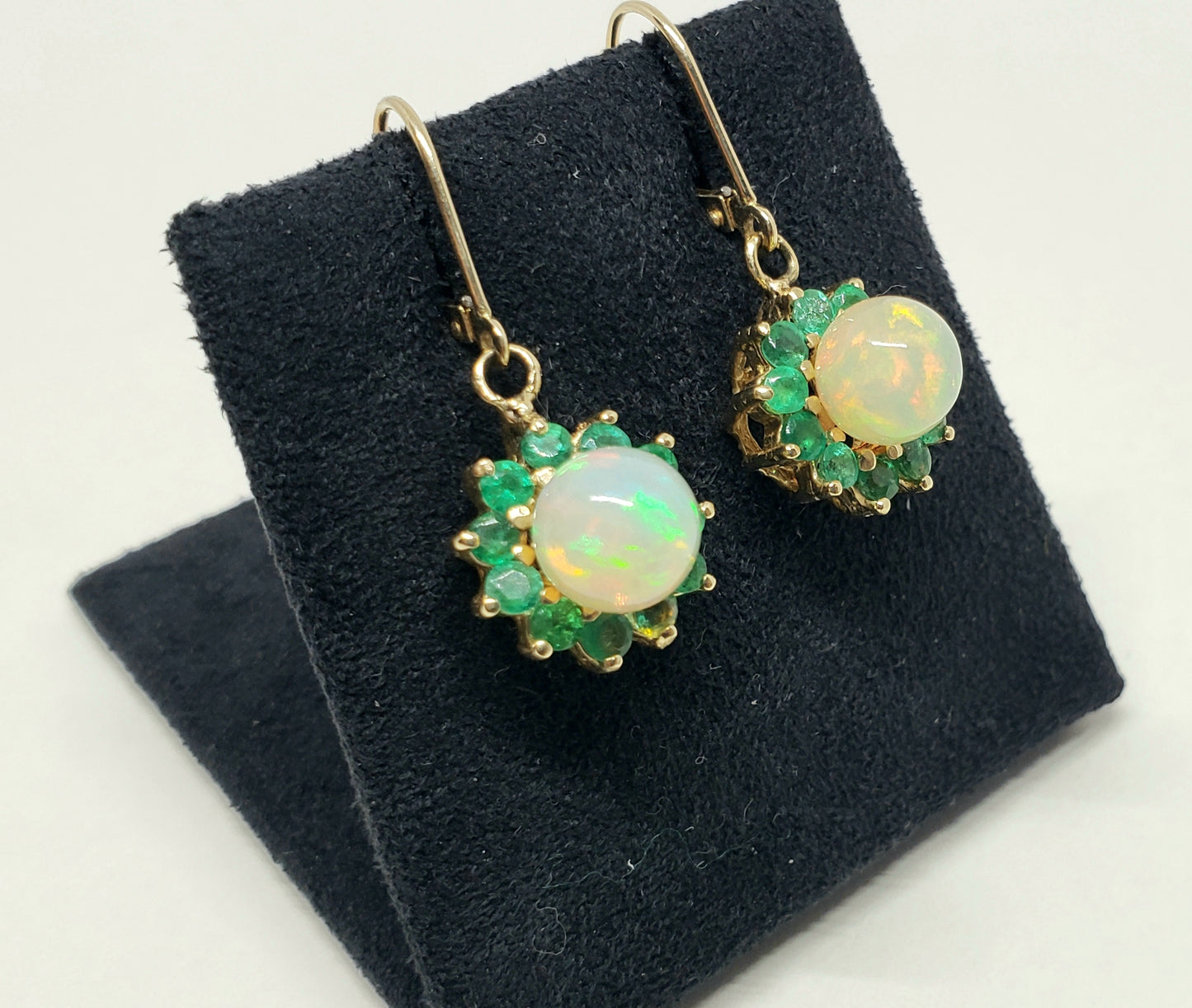 Opal & Emerald Earrings 14k Gold