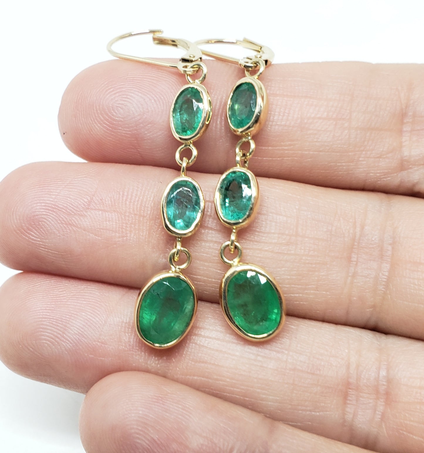 Emerald 3 Drop Earrings 14k Gold