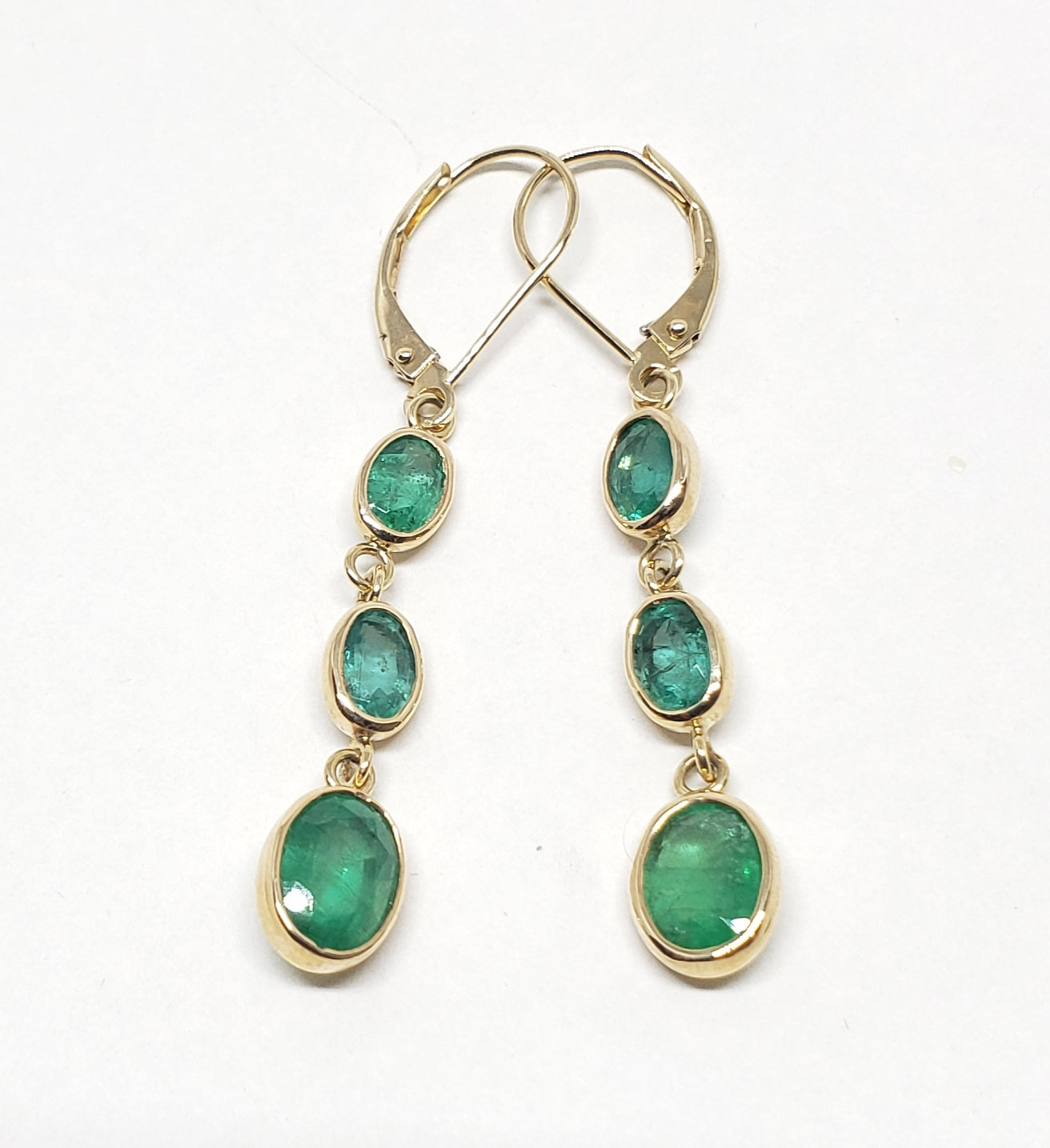 Emerald 3 Drop Earrings 14k Gold