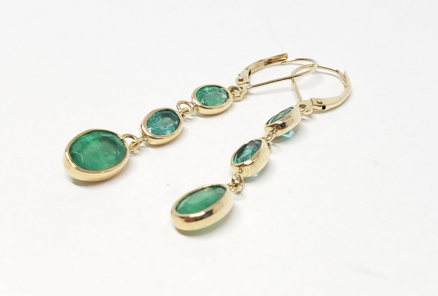 Emerald 3 Drop Earrings 14k Gold