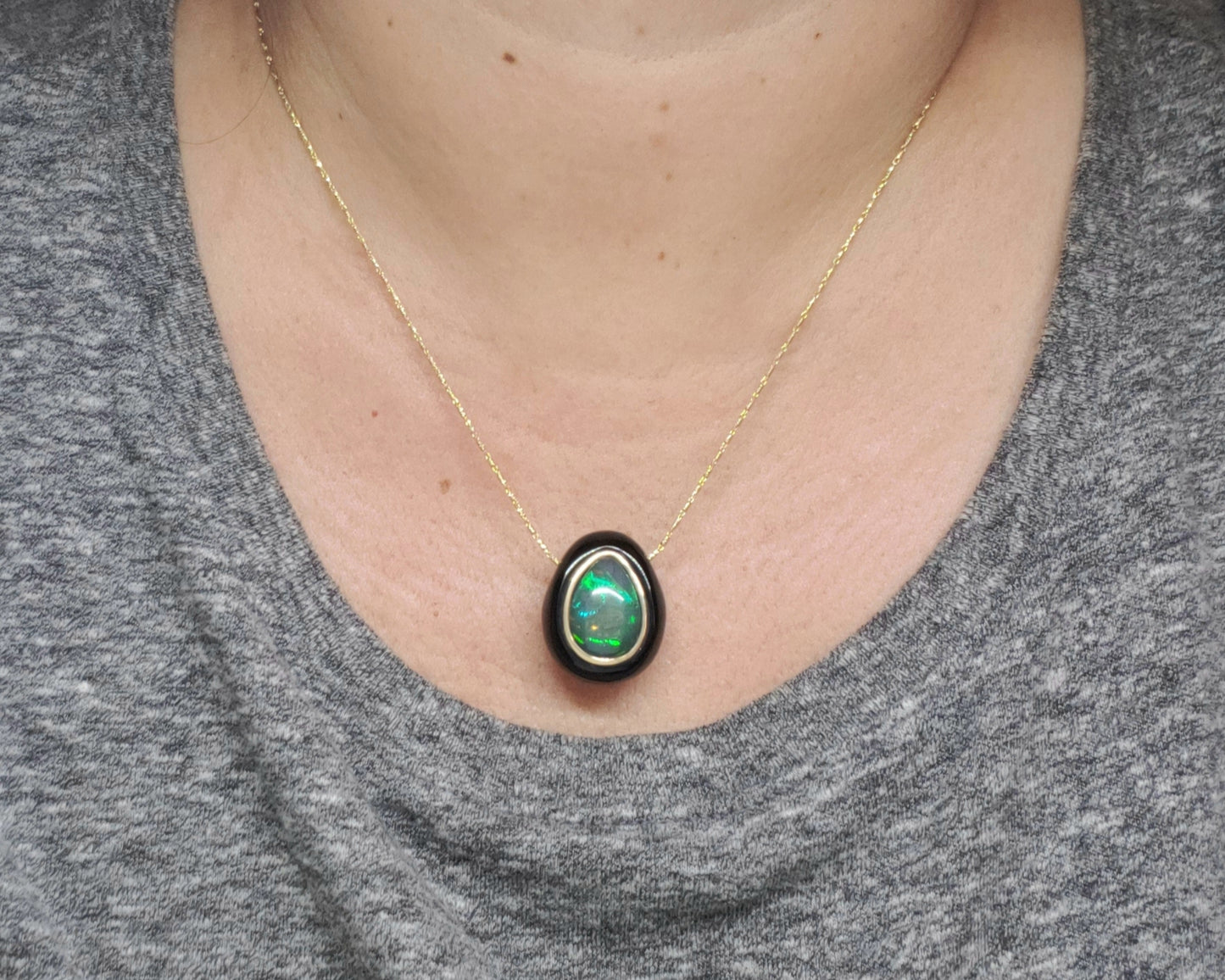 Black Onyx & Opal Pendant