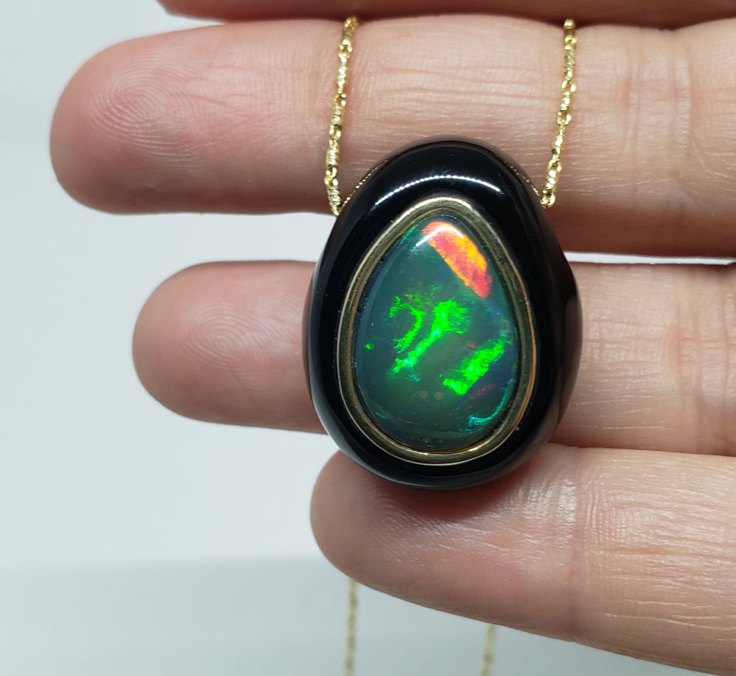 Black Onyx & Opal Pendant
