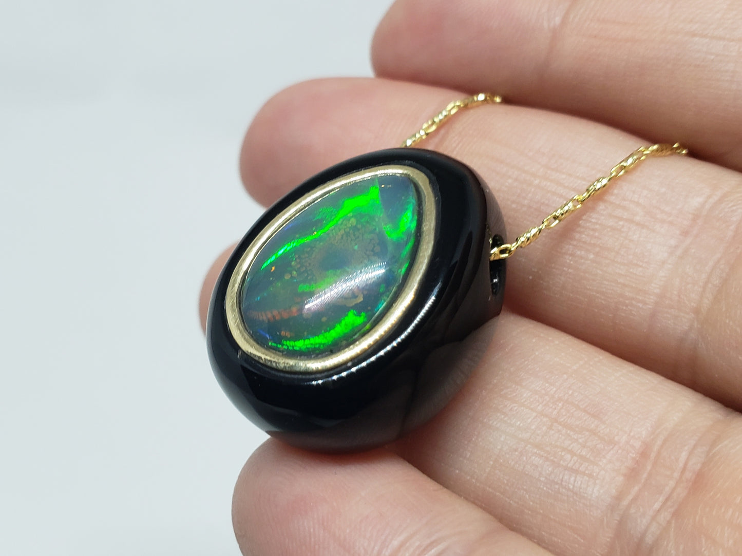 Black Onyx & Opal Pendant