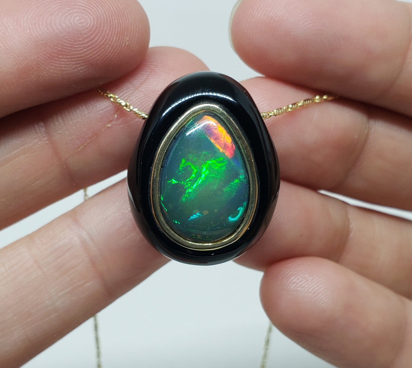 Black Onyx & Opal Pendant