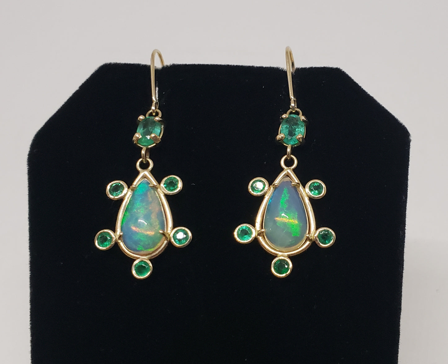 Opal & Emerald Earrings 14k Gold