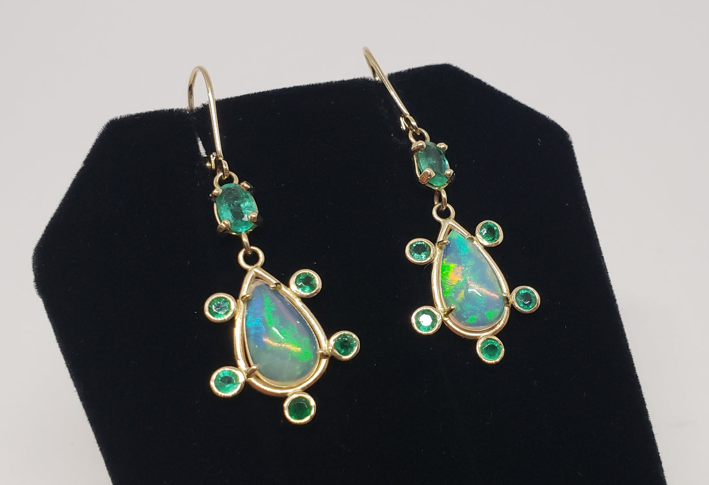 Opal & Emerald Earrings 14k Gold
