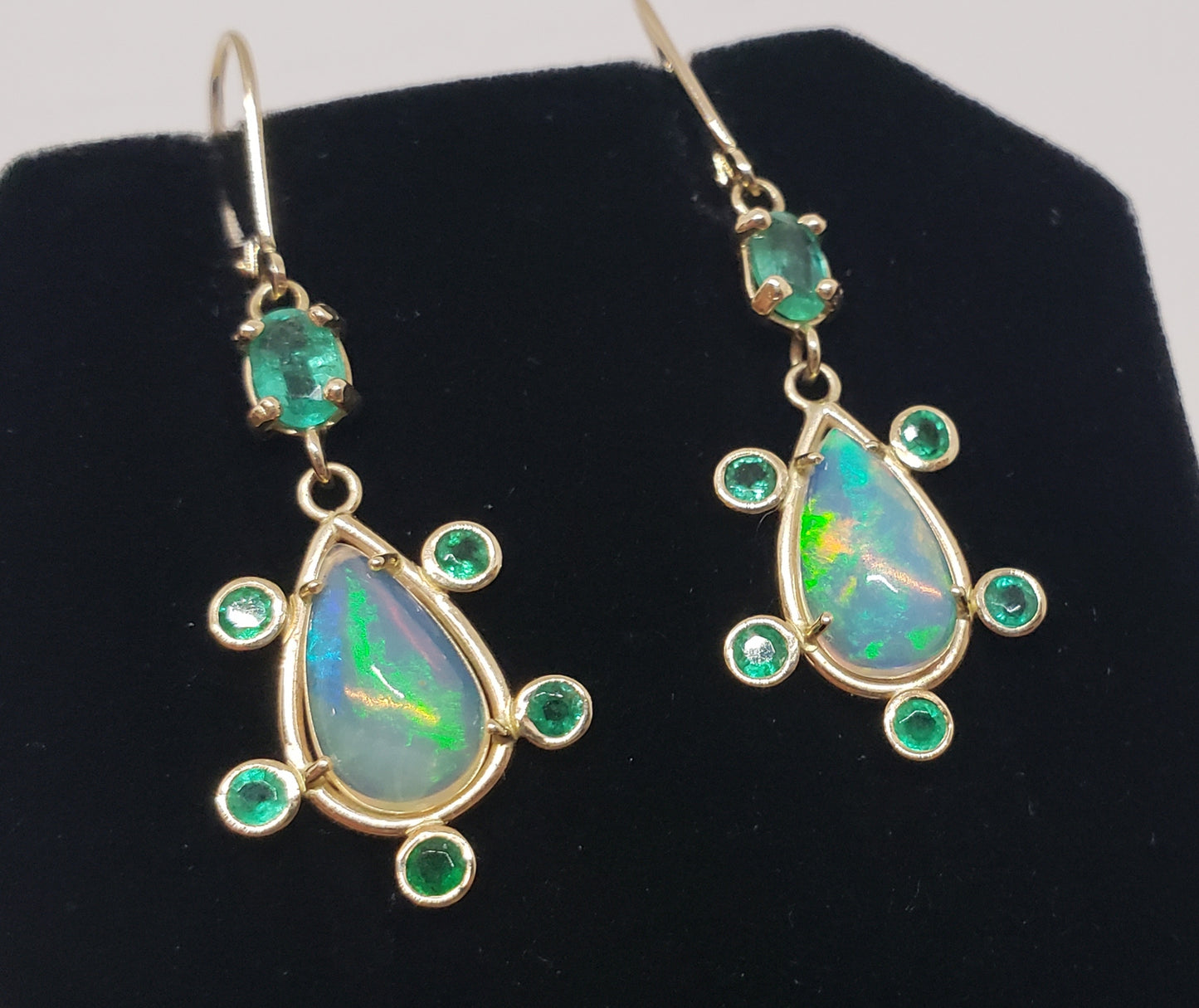 Opal & Emerald Earrings 14k Gold