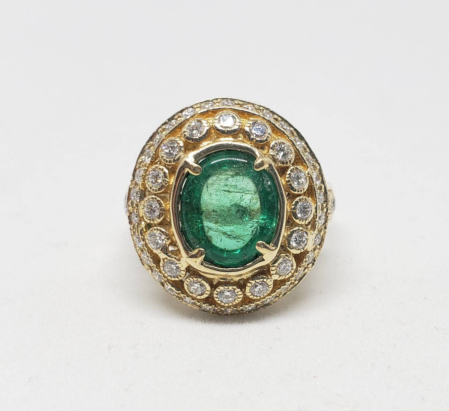 Emerald & Diamond Ring 14 Gold - Size 5.75