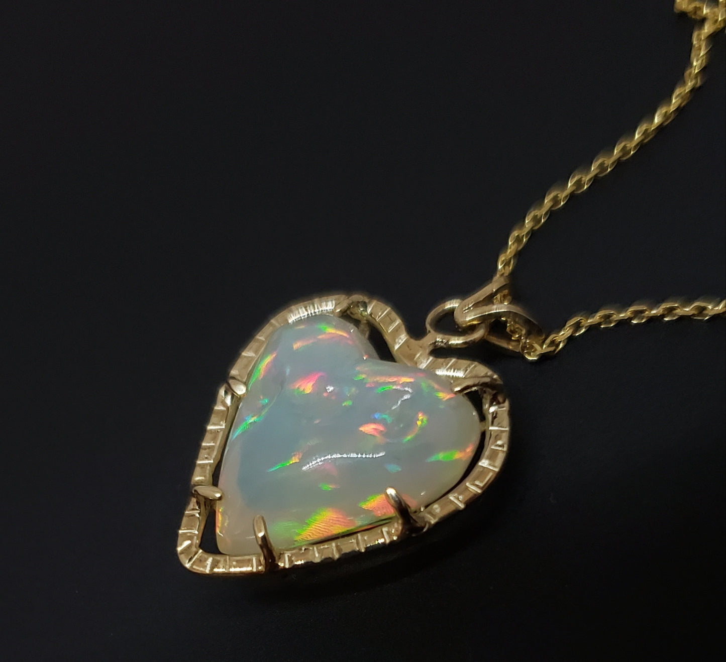 Opal Heart Pendant 14k Gold Necklace