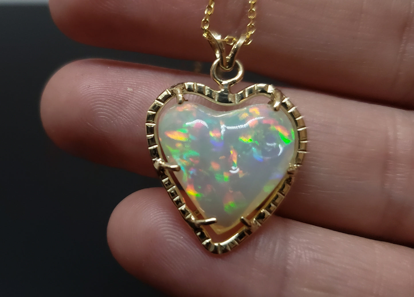 Opal Heart Pendant 14k Gold Necklace