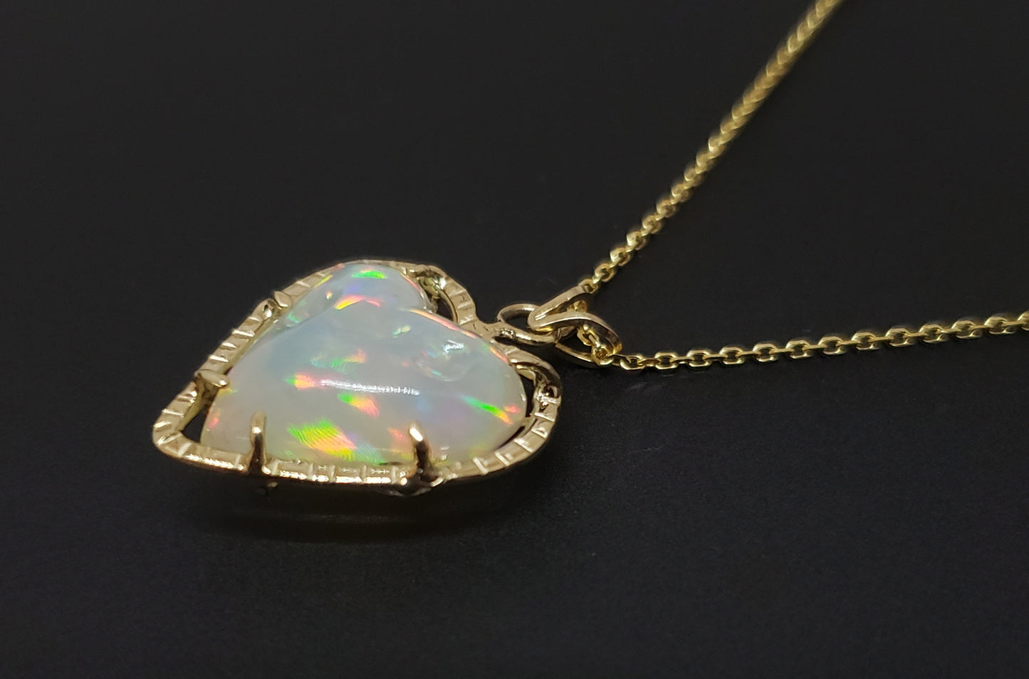 Opal Heart Pendant 14k Gold Necklace