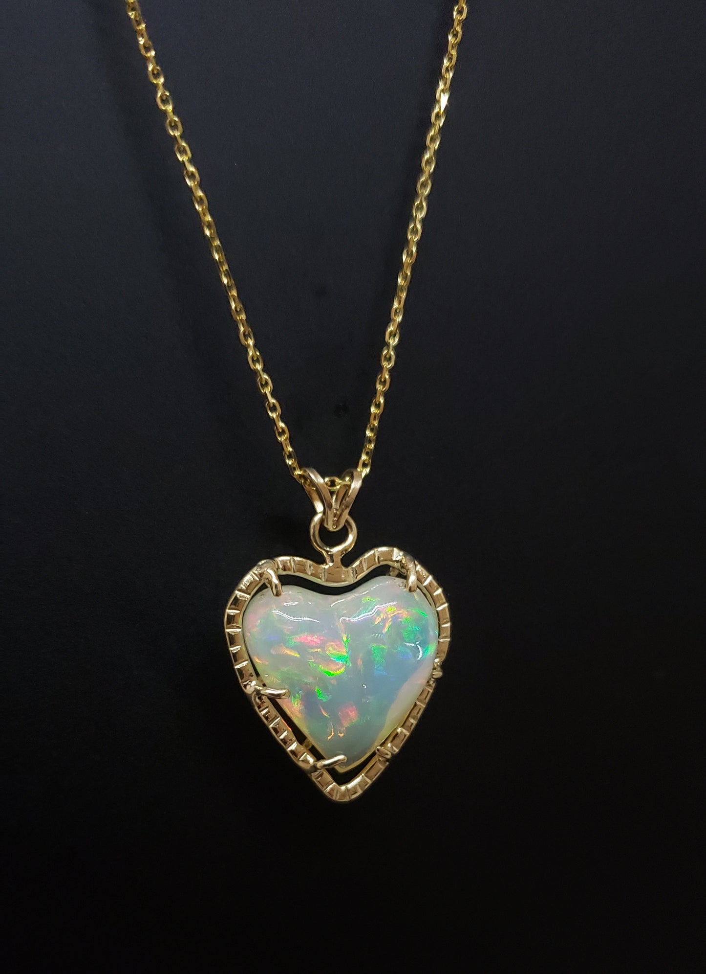 Opal Heart Pendant 14k Gold Necklace
