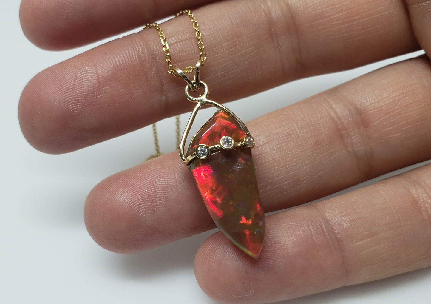 Brown Carved Opal Pendant 14k Gold