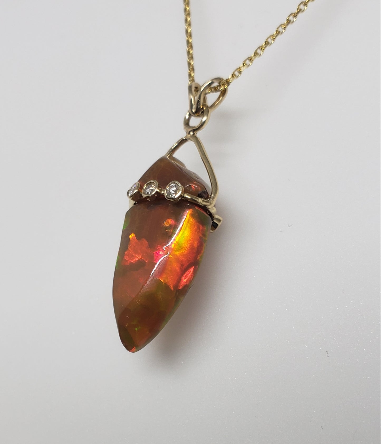 Brown Carved Opal Pendant 14k Gold