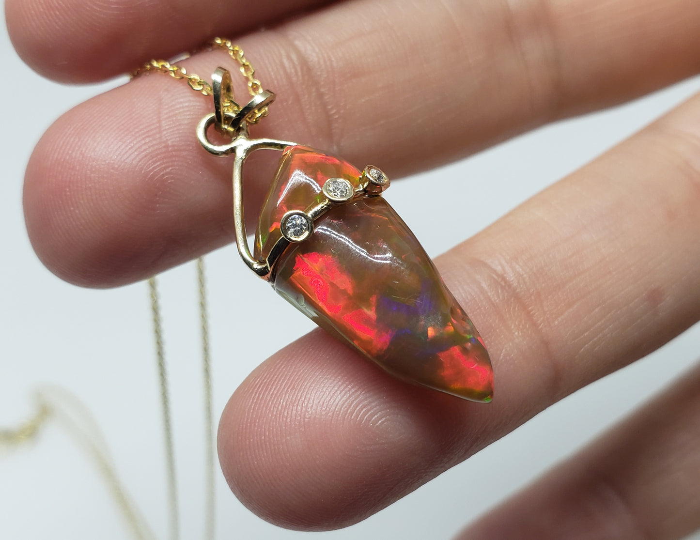 Brown Carved Opal Pendant 14k Gold