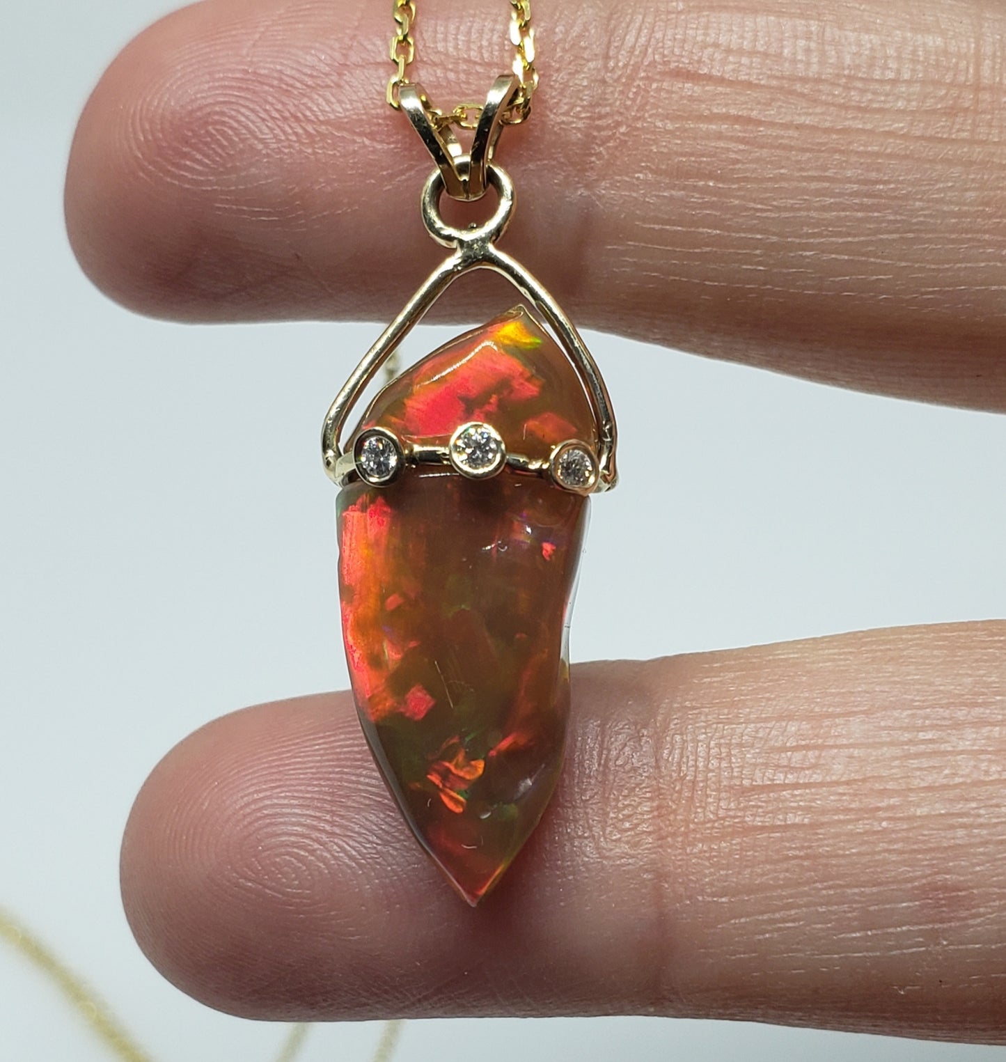 Brown Carved Opal Pendant 14k Gold