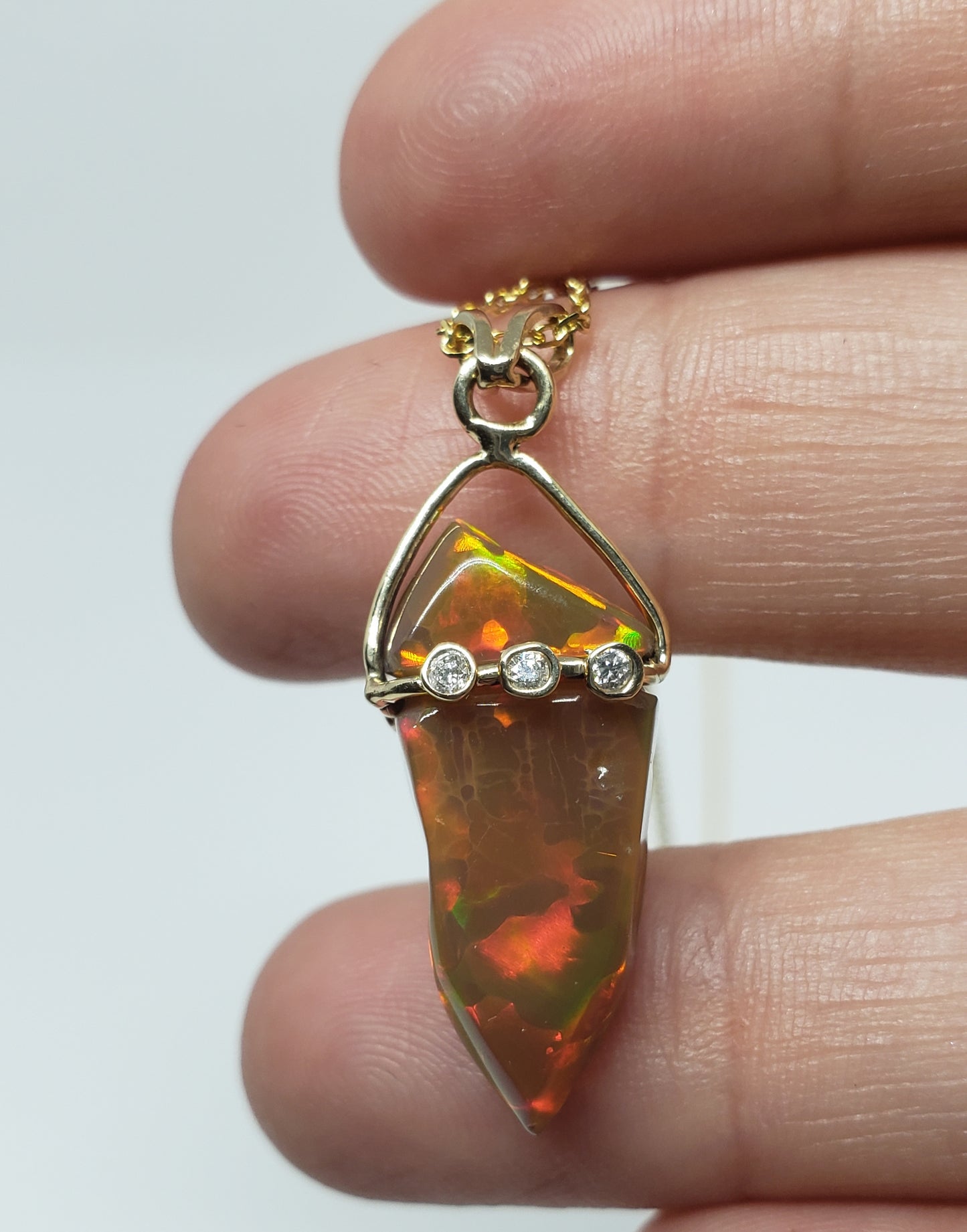 Brown Carved Opal Pendant 14k Gold