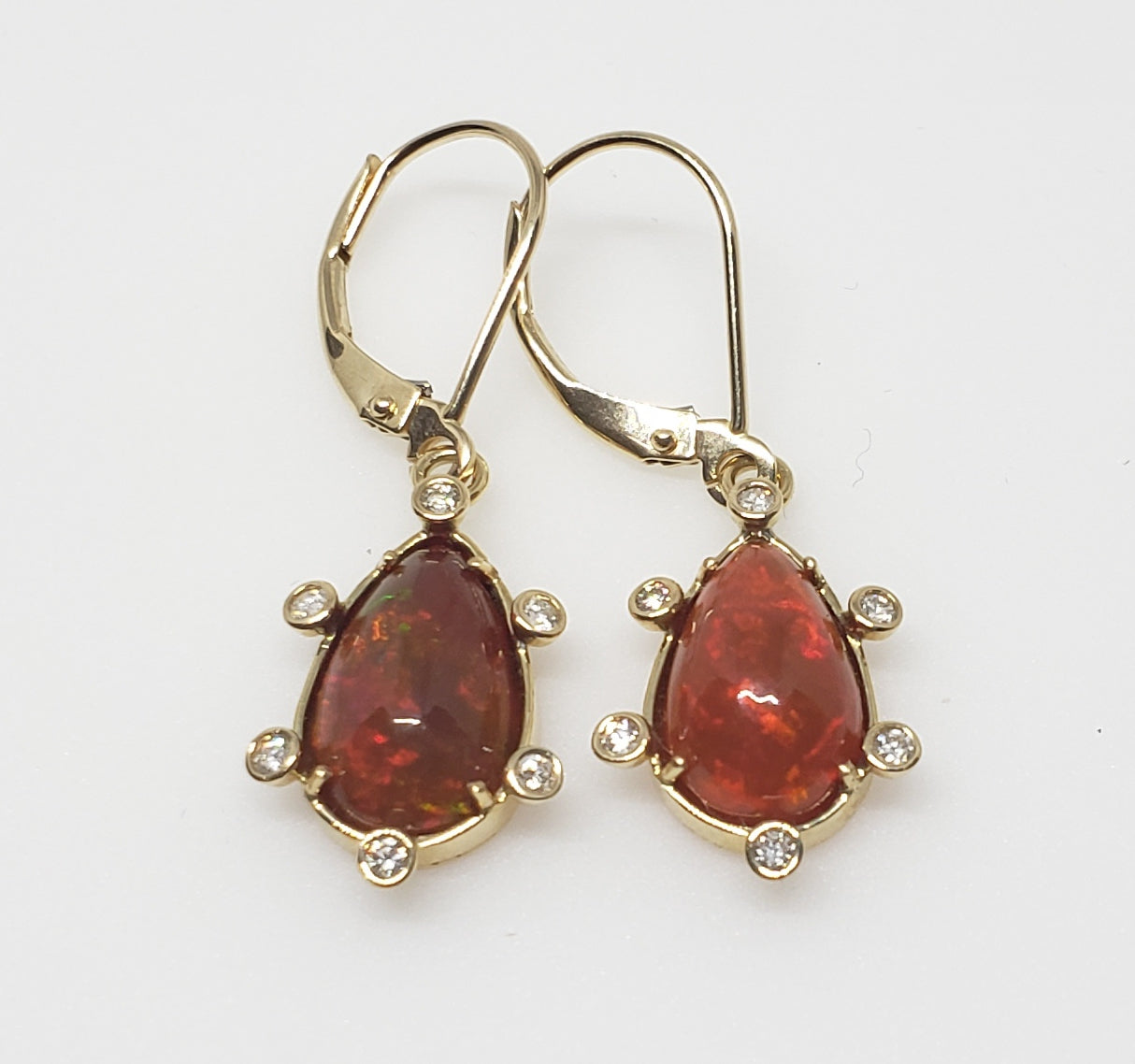 Fire Opal & Diamond Earrings 14k Gold