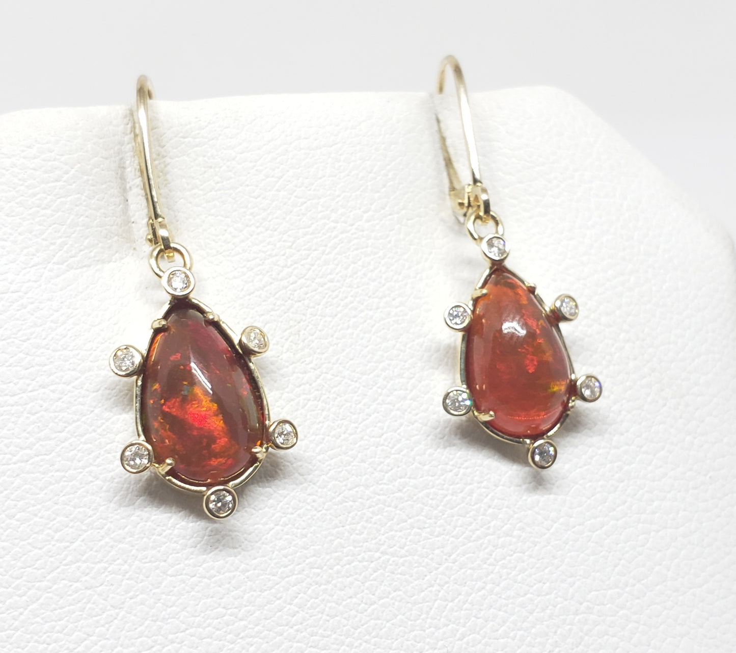 Fire Opal & Diamond Earrings 14k Gold
