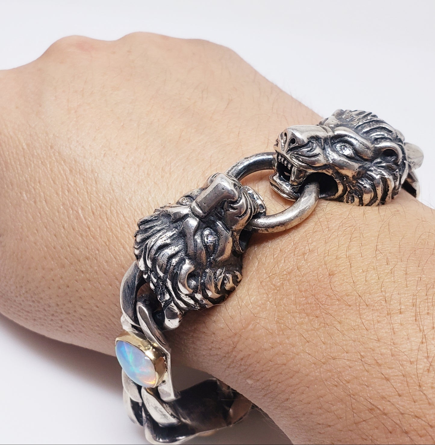 Lion Bracelet Opals & Diamond Silver & Gold