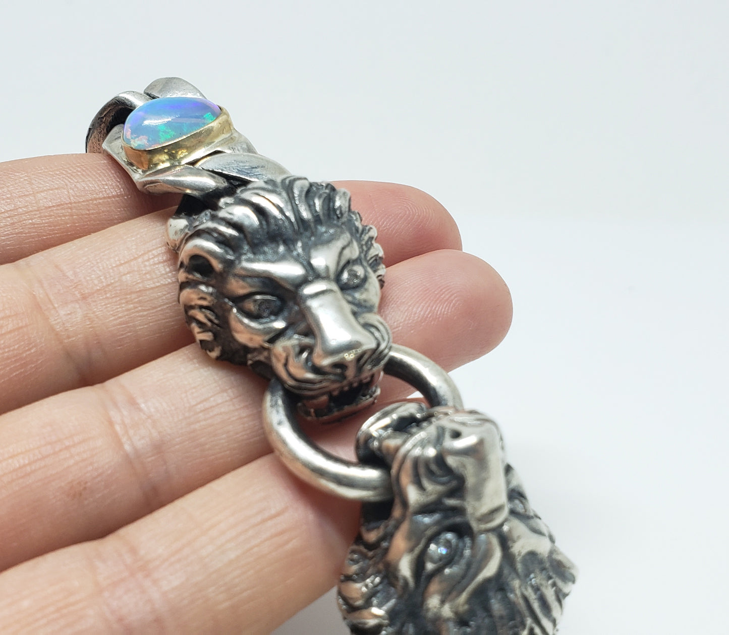 Lion Bracelet Opals & Diamond Silver & Gold