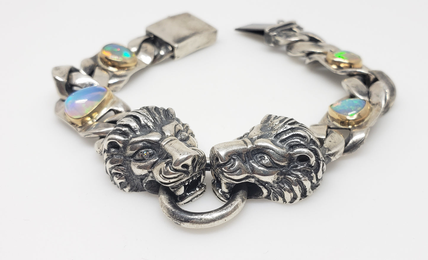 Lion Bracelet Opals & Diamond Silver & Gold