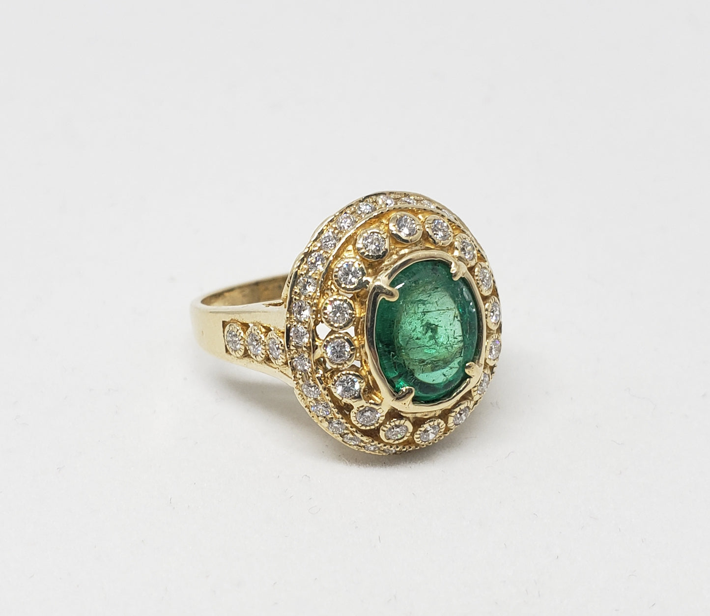 Emerald & Diamond Ring 14 Gold - Size 5.75