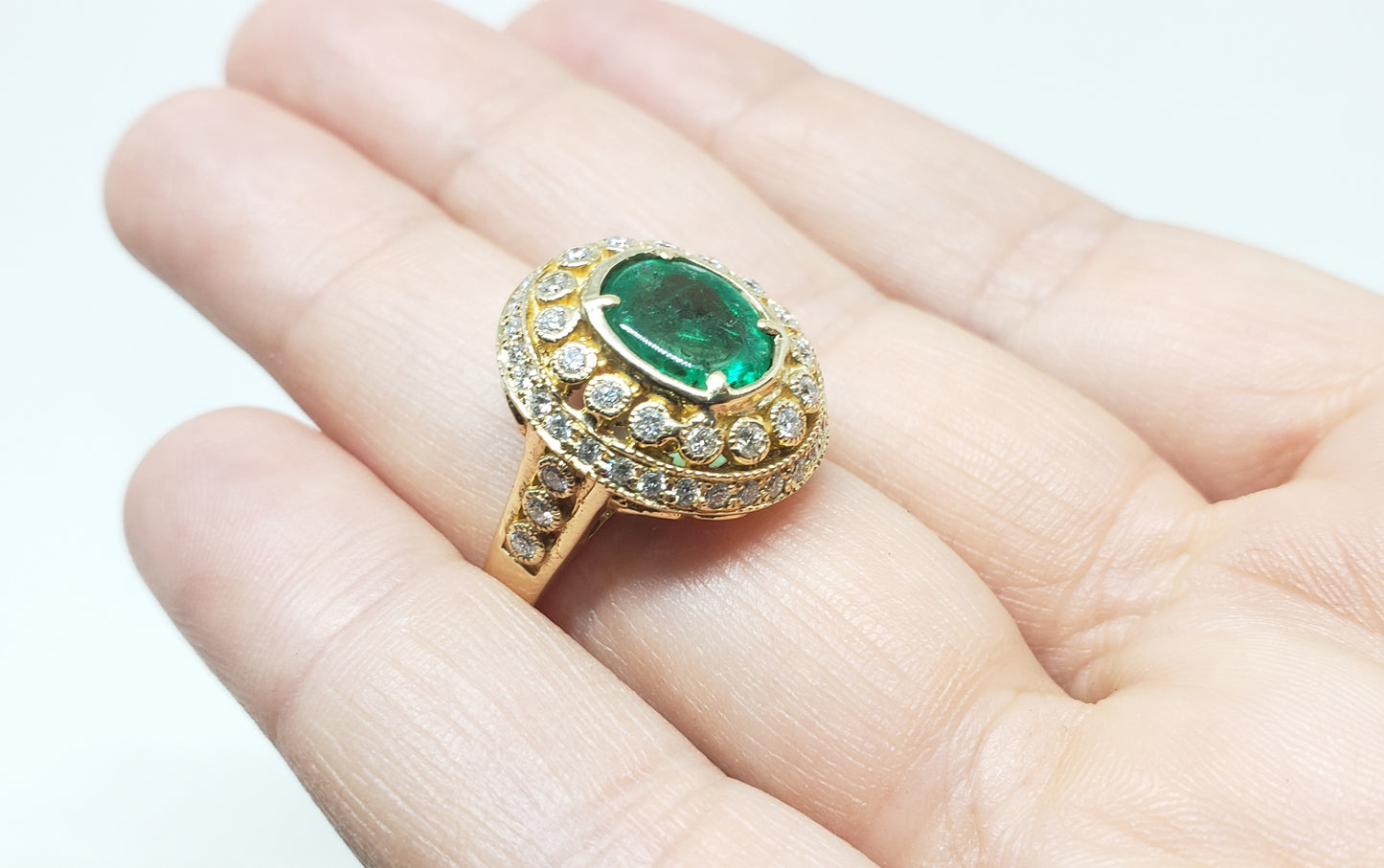 Emerald & Diamond Ring 14 Gold - Size 5.75