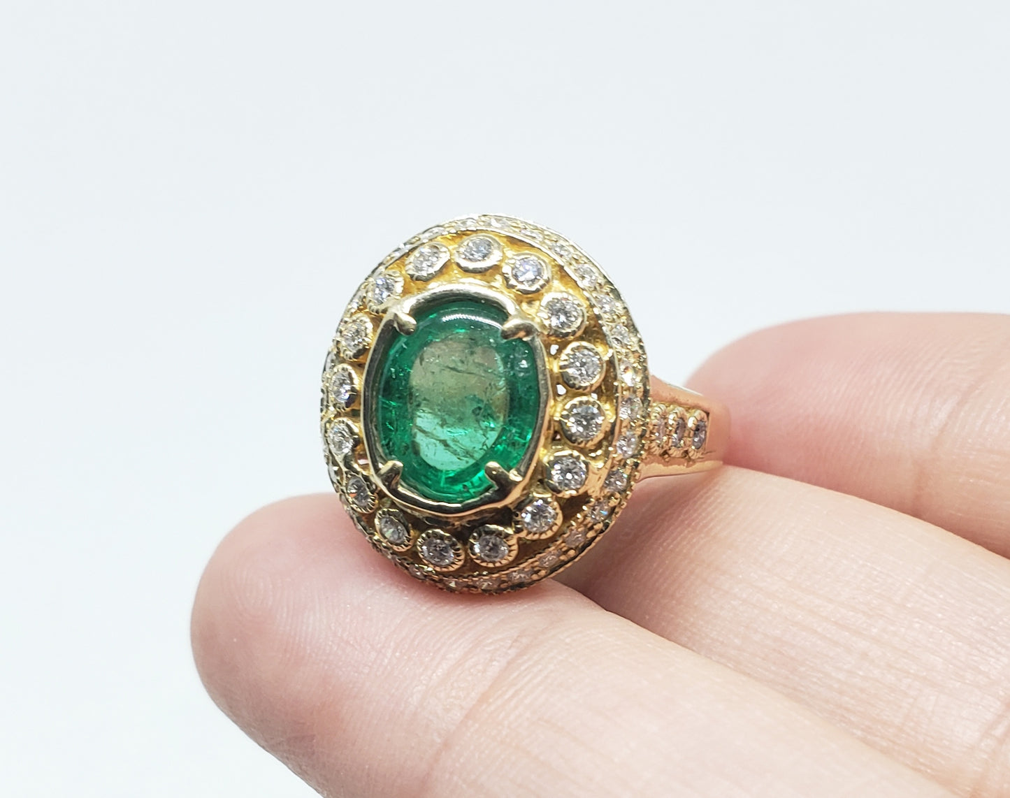 Emerald & Diamond Ring 14 Gold - Size 5.75