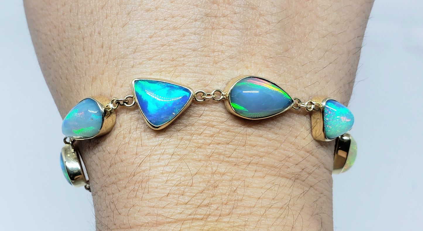 Colorful 6 Opals 14k Gold Bracelet