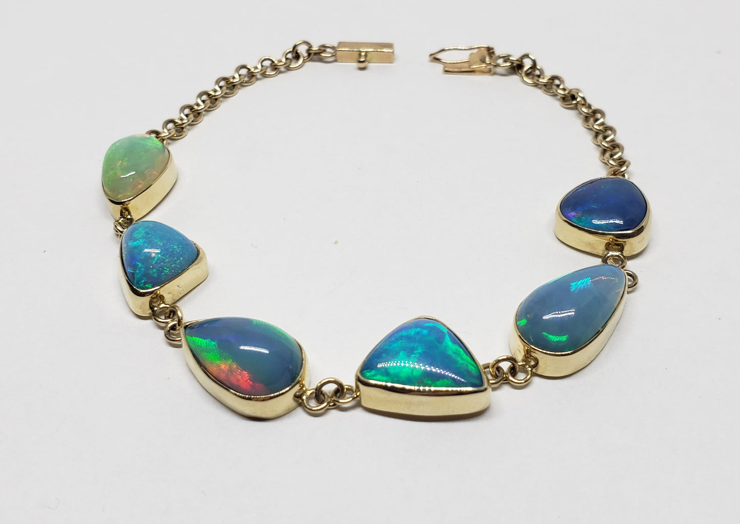 Colorful 6 Opals 14k Gold Bracelet