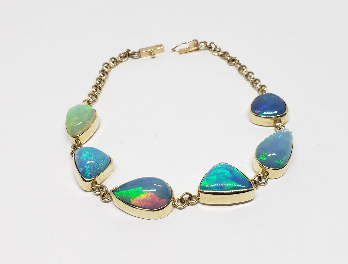 Colorful 6 Opals 14k Gold Bracelet