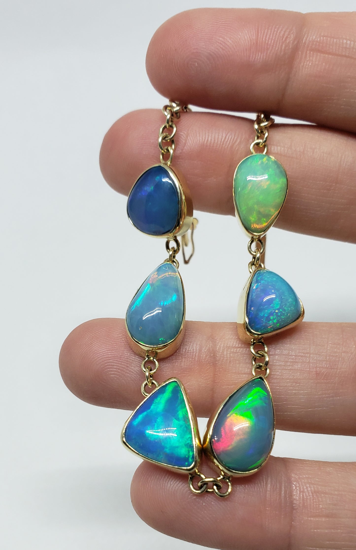 Colorful 6 Opals 14k Gold Bracelet