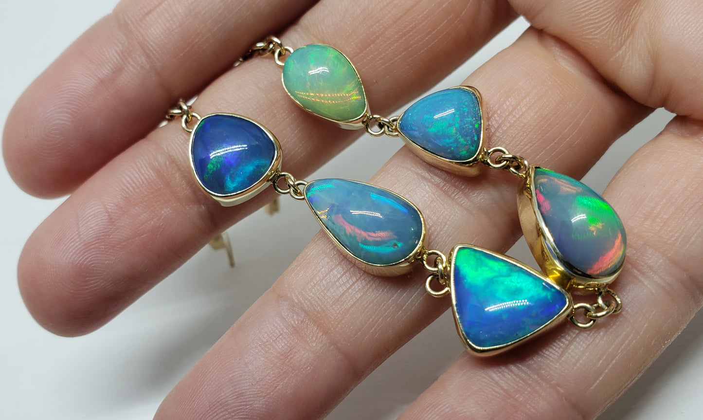 Colorful 6 Opals 14k Gold Bracelet