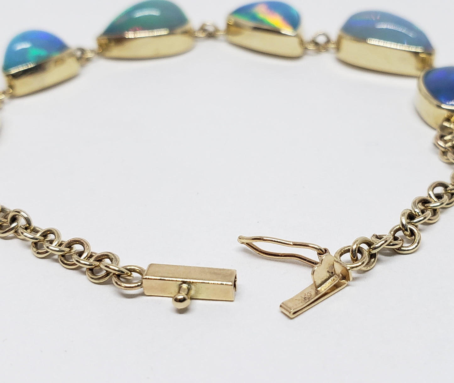 Colorful 6 Opals 14k Gold Bracelet