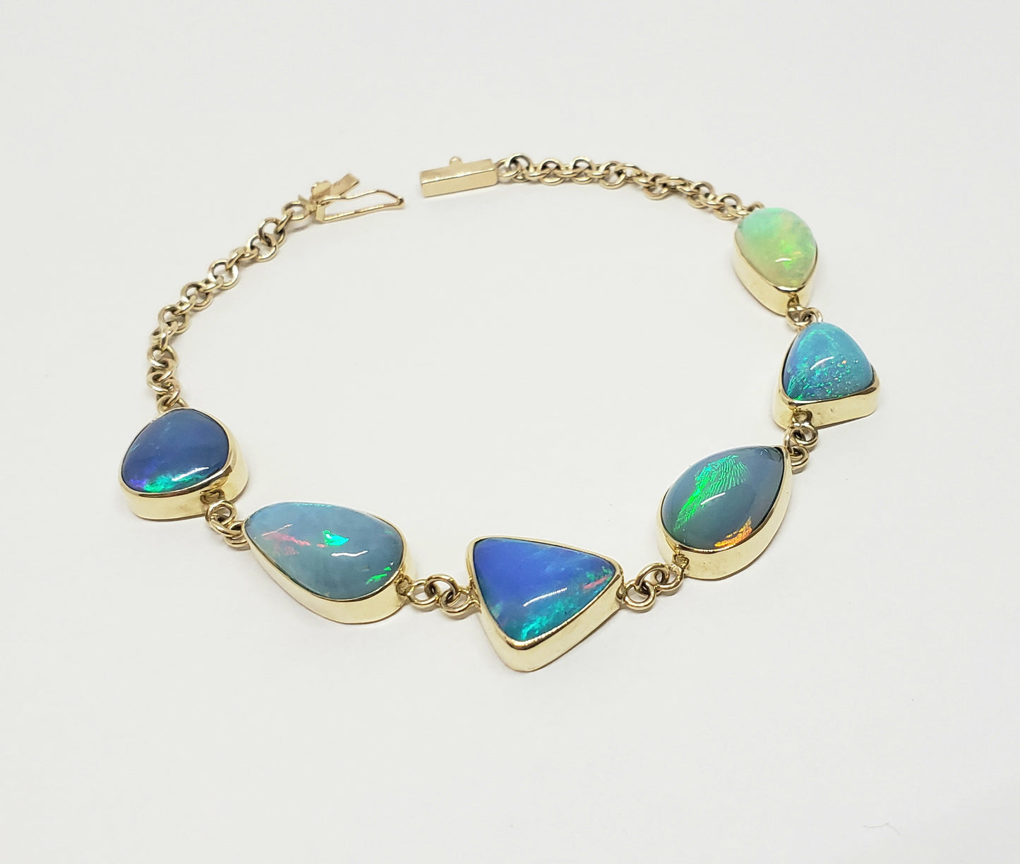 Colorful 6 Opals 14k Gold Bracelet